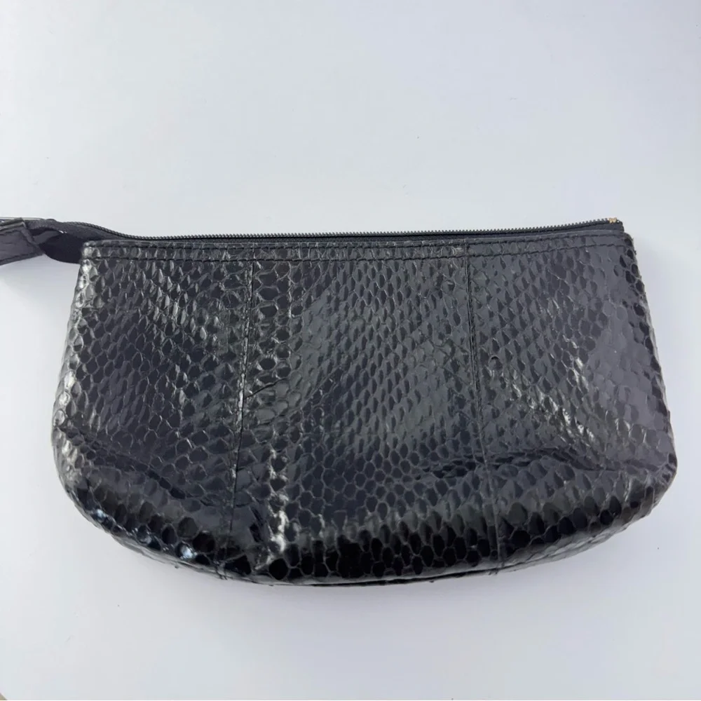 Vintage Nordstrom Real Snakeskin Pouch in Black Zipper Cosmetic Bag